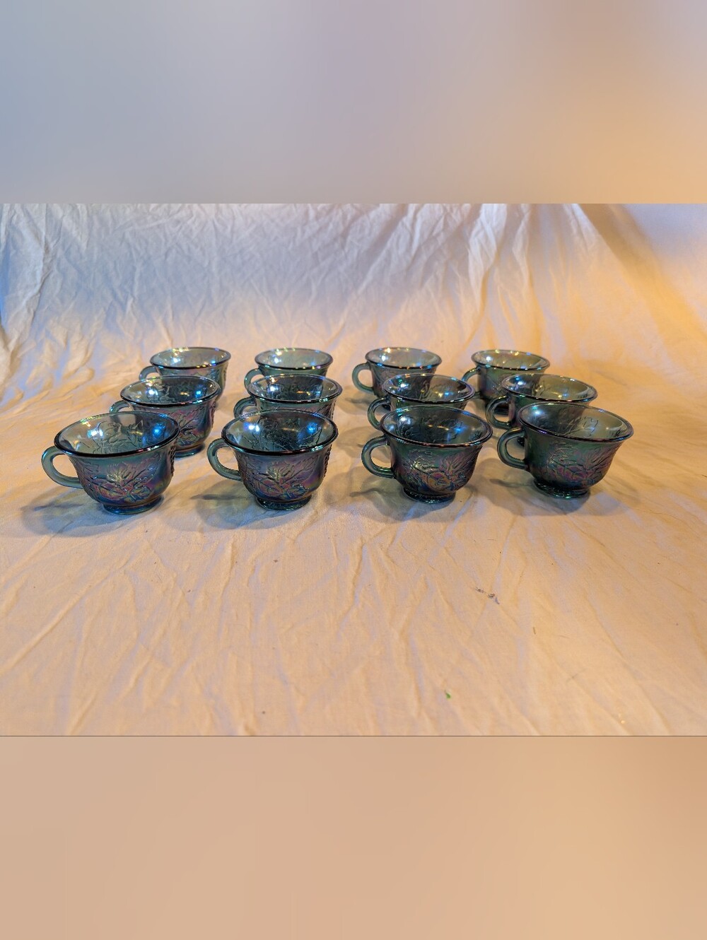 RESERVE Indiana Glass Iridescent Blue Teacup Set